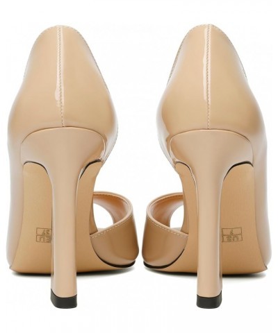 Peep Toe High Heels for Women Stiletto Heel Pumps Slip-On Open Toe 4 Inch Flare Heel Dress Shoes Patent Beige $29.99 Pumps