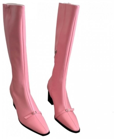 Women's Knee High Block Heel Boot Fashion Pointed Toe Side Zipper Outdoor Comfortable Riding Boots Pink $31.20 Boots