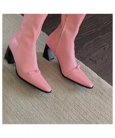 Women's Knee High Block Heel Boot Fashion Pointed Toe Side Zipper Outdoor Comfortable Riding Boots Pink $31.20 Boots