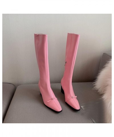 Women's Knee High Block Heel Boot Fashion Pointed Toe Side Zipper Outdoor Comfortable Riding Boots Pink $31.20 Boots