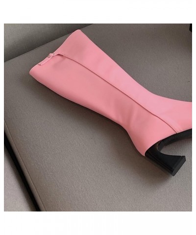 Women's Knee High Block Heel Boot Fashion Pointed Toe Side Zipper Outdoor Comfortable Riding Boots Pink $31.20 Boots