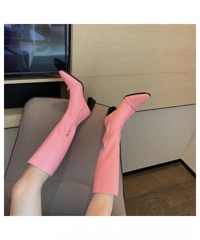 Women's Knee High Block Heel Boot Fashion Pointed Toe Side Zipper Outdoor Comfortable Riding Boots Pink $31.20 Boots