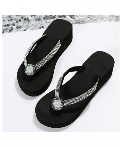 Women Shoes Slope Heel Thick Toe Clip Beach Herringbone Slippers Color Bright Diamond Fashion Home Thick Bottom Slippers Wome...