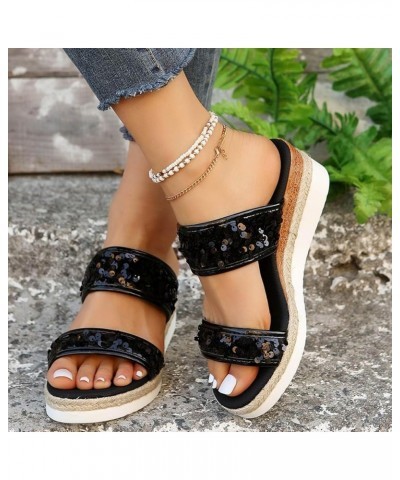 Womens Strappy Square Toe Ankle Strap Summer Low Wedges Sandals with Plantar Fasciitis Soles Slip-on Sandals 2-zoxro-6-black ...