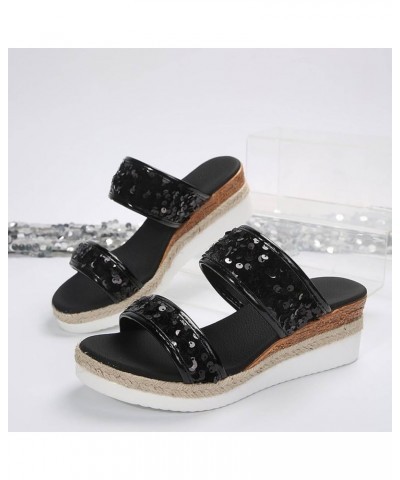 Womens Strappy Square Toe Ankle Strap Summer Low Wedges Sandals with Plantar Fasciitis Soles Slip-on Sandals 2-zoxro-6-black ...