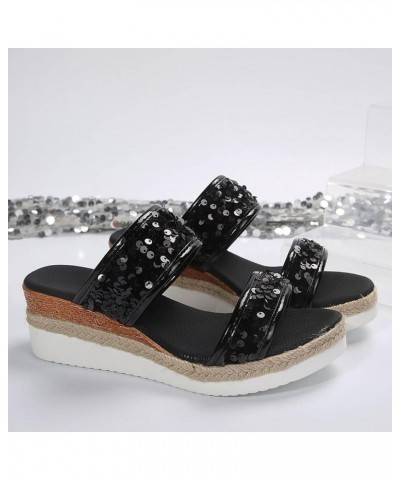 Womens Strappy Square Toe Ankle Strap Summer Low Wedges Sandals with Plantar Fasciitis Soles Slip-on Sandals 2-zoxro-6-black ...