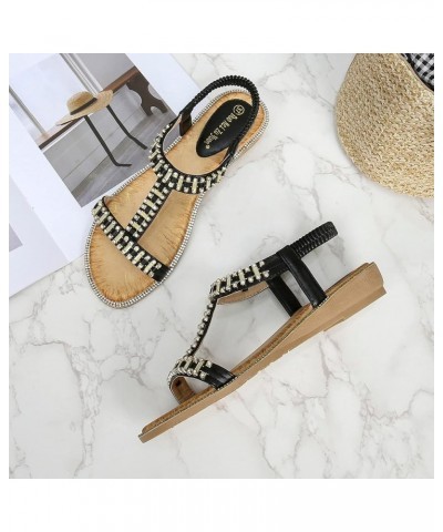 dress sandals for women low heel Fashion Spring Summer Flat Women Sandals Flower Rhinestone Open Toe Beach wedge shoes Z 02-b...