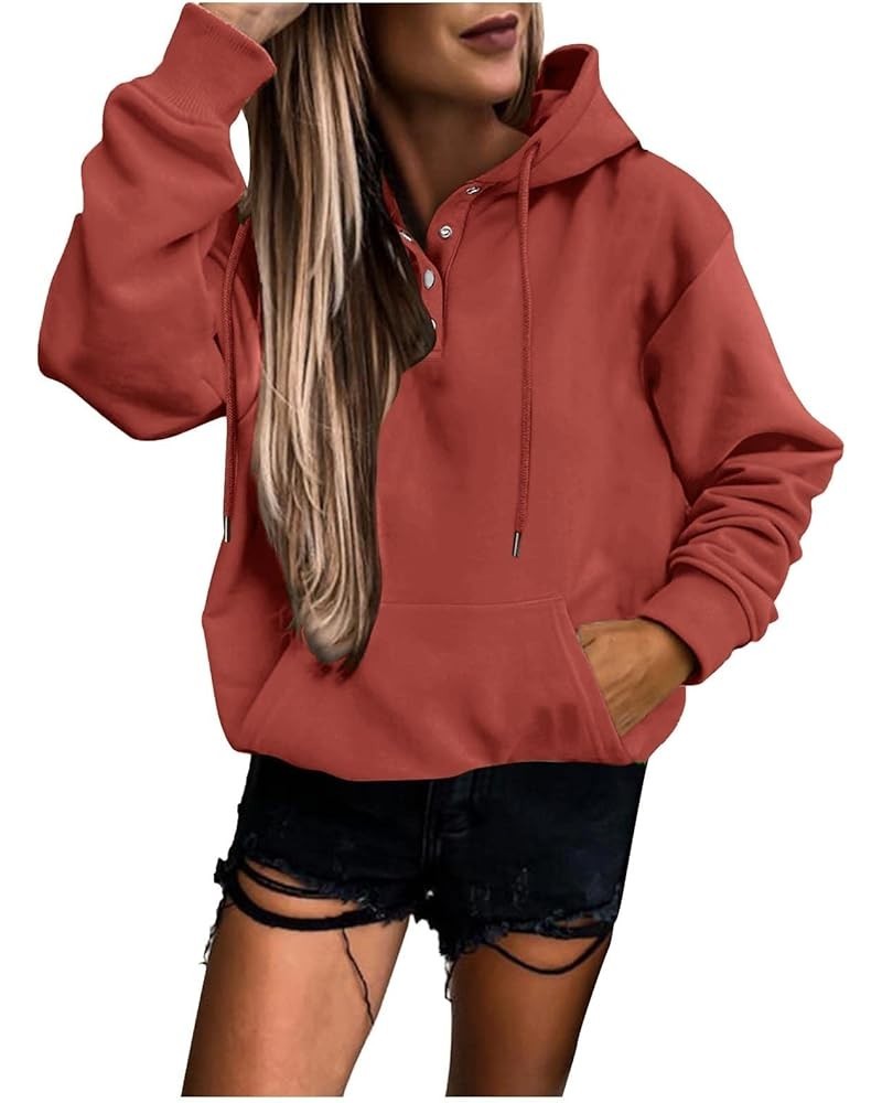 Women's Solid Colour Pullover Hoodies Casual Button Down Long Sleeve Sweatshirts Fashion Tie Tops with Pocket XX-Large 2-ging...