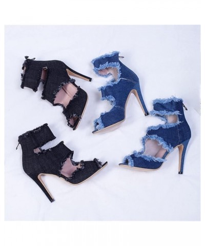 Women's Peep Toe Stiletto Denim Sandals High Heels Summer Booties Open Toe Ankle Boots Pumps Zip Up Black $35.39 Sandals