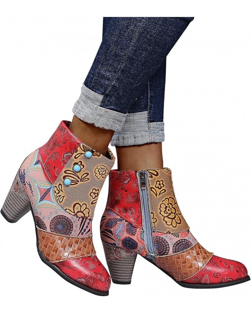 Cowboy Boots for Womens Square Toe Waterproof Tie Dye Low Chunky Heel Pull-Up Tabs Knee High Western Cowgirl Boots National S...