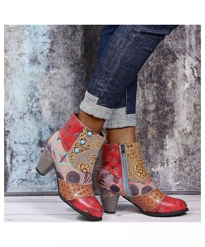 Cowboy Boots for Womens Square Toe Waterproof Tie Dye Low Chunky Heel Pull-Up Tabs Knee High Western Cowgirl Boots National S...