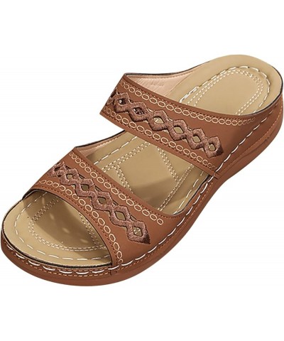 Summer Sandalsfor Women 2024 Orthopedic Sandals for Women Slip On Open Toe Sandals Travel Beach Sandals Slippers Brown Lightn...