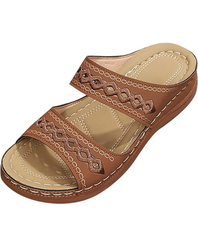 Summer Sandalsfor Women 2024 Orthopedic Sandals for Women Slip On Open Toe Sandals Travel Beach Sandals Slippers Brown Lightn...