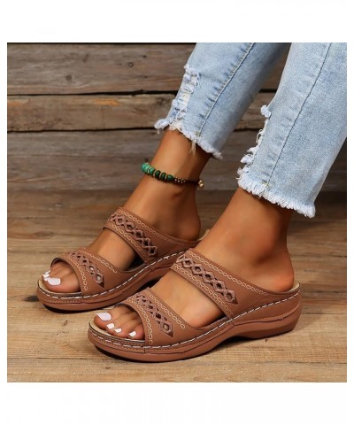 Summer Sandalsfor Women 2024 Orthopedic Sandals for Women Slip On Open Toe Sandals Travel Beach Sandals Slippers Brown Lightn...