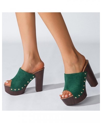 Heeled Sandals for Women Casual, Women's Square Toe Lace Up Party Shoes Stiletto Heeled Sandals Green-b $23.69 Sandals