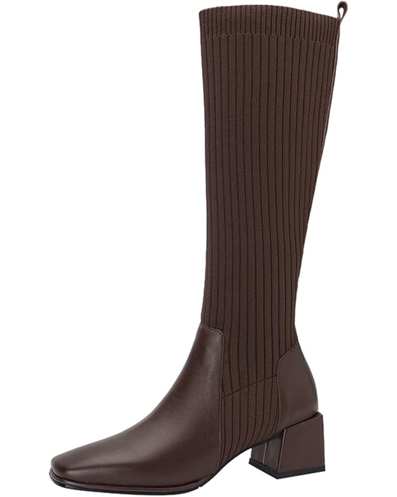 White Boots Women'S Western Boots Knee High Boots Women Embriodery Mid Calf Boots Brown-e $34.21 Boots