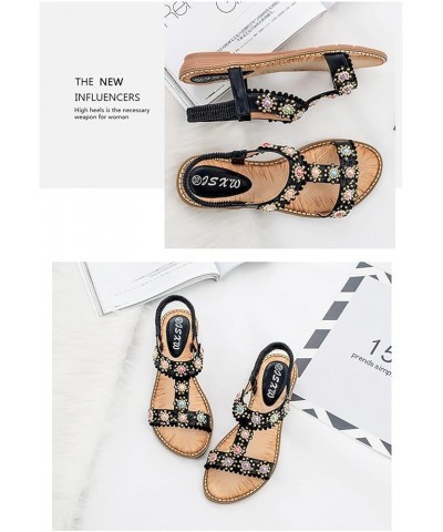 Bohemian Casual Women Sandals2021 Fashion Women Round Toe Crystal Flat Bottom Beach Shoes 6 Apricot $16.92 Sandals