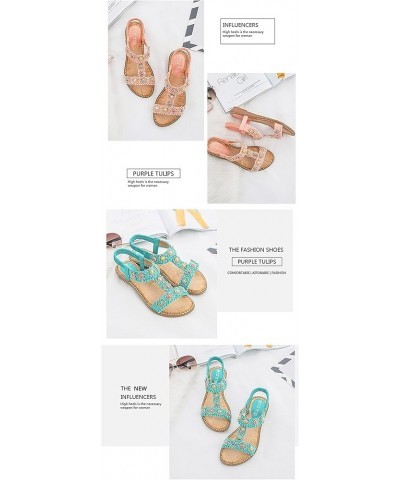 Bohemian Casual Women Sandals2021 Fashion Women Round Toe Crystal Flat Bottom Beach Shoes 6 Apricot $16.92 Sandals