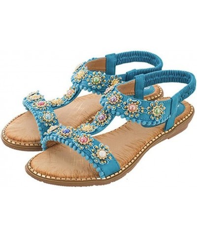 Bohemian Casual Women Sandals2021 Fashion Women Round Toe Crystal Flat Bottom Beach Shoes 6 Apricot $16.92 Sandals