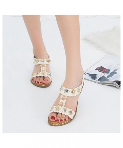 Bohemian Casual Women Sandals2021 Fashion Women Round Toe Crystal Flat Bottom Beach Shoes 6 Apricot $16.92 Sandals