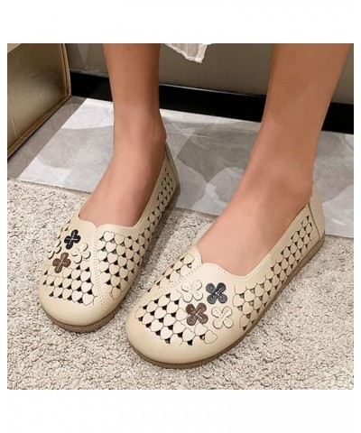 Summer Flowers Solid Color Shallow Mouth Hollow Breathable Flat Bottom Shoes Comfortable Large Size Single Shoes (White, 8.5)...