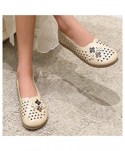 Summer Flowers Solid Color Shallow Mouth Hollow Breathable Flat Bottom Shoes Comfortable Large Size Single Shoes (White, 8.5)...