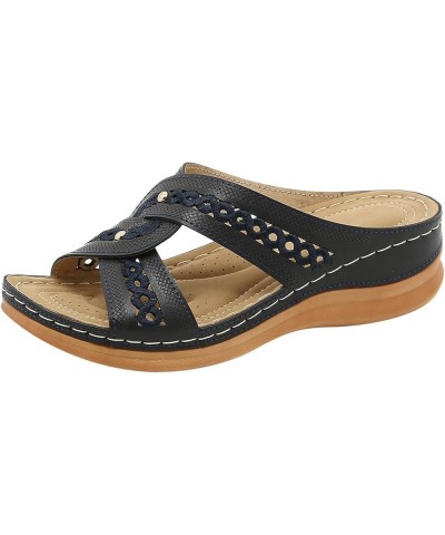 Chanclas mujer zapatillas planas sandalias florales de verano zapatos de viaje zapatillas de ocio sandalias zapatos E-841 Bla...