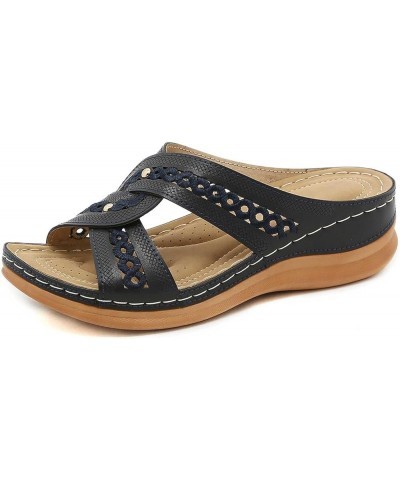 Chanclas mujer zapatillas planas sandalias florales de verano zapatos de viaje zapatillas de ocio sandalias zapatos E-841 Bla...