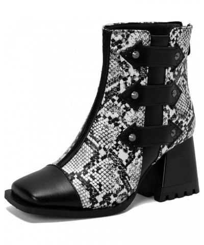 Women's Chunky Heel Ankle Boots with Back Zip for Autumn and Winter Snake $34.21 Boots