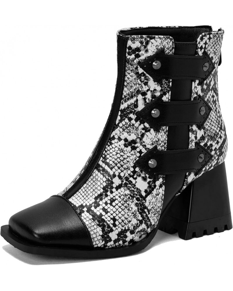 Women's Chunky Heel Ankle Boots with Back Zip for Autumn and Winter Snake $34.21 Boots