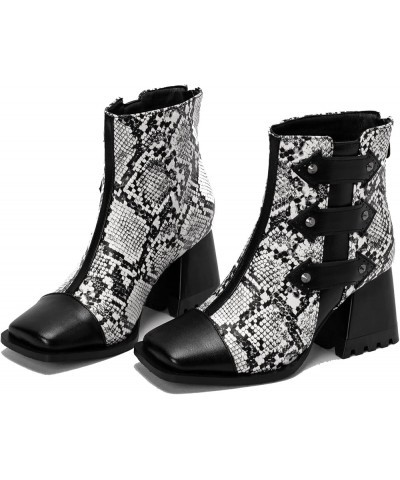 Women's Chunky Heel Ankle Boots with Back Zip for Autumn and Winter Snake $34.21 Boots