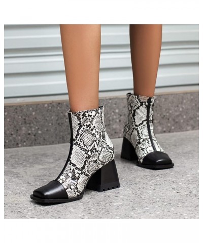 Women's Chunky Heel Ankle Boots with Back Zip for Autumn and Winter Snake $34.21 Boots