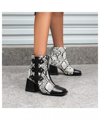 Women's Chunky Heel Ankle Boots with Back Zip for Autumn and Winter Snake $34.21 Boots