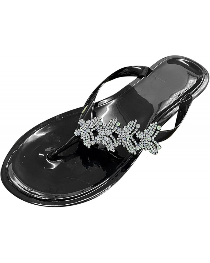 Women Shoes Fashionable Bow Knot Shiny One Foot Wears Flat Sandals and Slippers Womens Slippers Closed Back (Clear, 9) Black ...