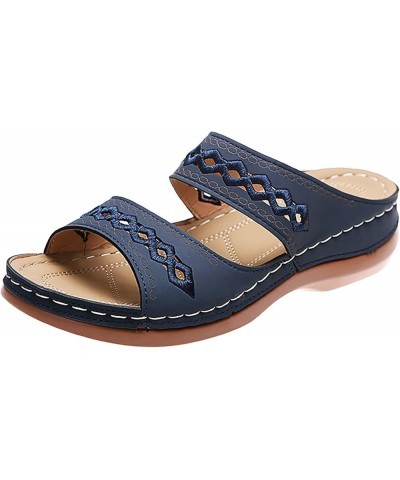 Flat Sandals for Women Dressy Summer Size 10 Two Strap Low Heels Women Mule Sandals Slip On Open Toe Slip On Slide Dark Blue ...