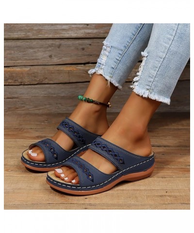 Flat Sandals for Women Dressy Summer Size 10 Two Strap Low Heels Women Mule Sandals Slip On Open Toe Slip On Slide Dark Blue ...