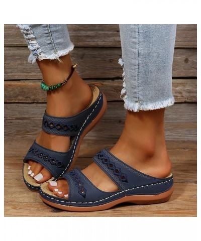 Flat Sandals for Women Dressy Summer Size 10 Two Strap Low Heels Women Mule Sandals Slip On Open Toe Slip On Slide Dark Blue ...