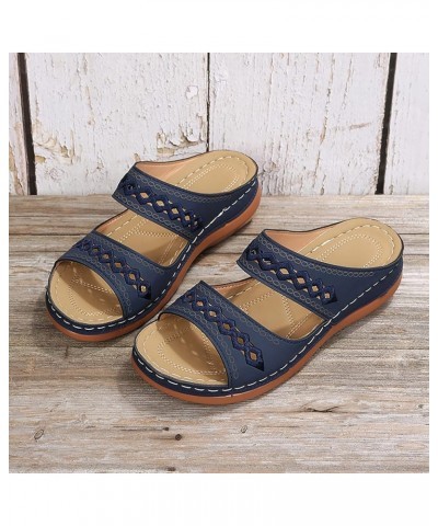 Flat Sandals for Women Dressy Summer Size 10 Two Strap Low Heels Women Mule Sandals Slip On Open Toe Slip On Slide Dark Blue ...