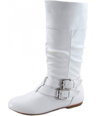 Sonny-54 Women's Stylish Round Toe Buckle Zipper Slouchy Mid-Calf Riding Boots Shoes White $21.60 Boots