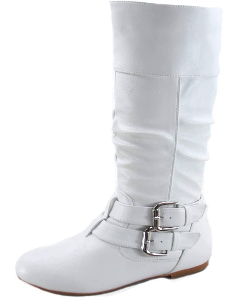 Sonny-54 Women's Stylish Round Toe Buckle Zipper Slouchy Mid-Calf Riding Boots Shoes White $21.60 Boots