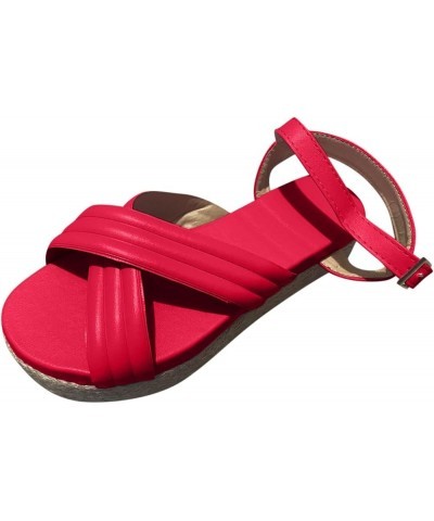 Women Two Strap Heeled Sandals Platform Slide Shoes Peep Toe Zipper Wedding Party Quick Drying Sport Red $21.31 Outdoor Shoes