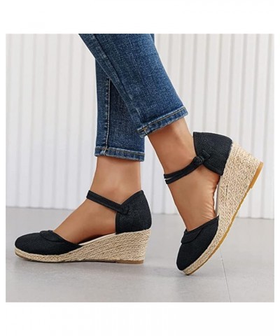 Summer Sandals for Women 2023 Fashion Floral Platform Ankle Strap Wedge Sandals Open Toe Comfy High Heel Shoes Zw5-black $13....