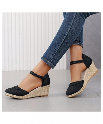 Summer Sandals for Women 2023 Fashion Floral Platform Ankle Strap Wedge Sandals Open Toe Comfy High Heel Shoes Zw5-black $13....