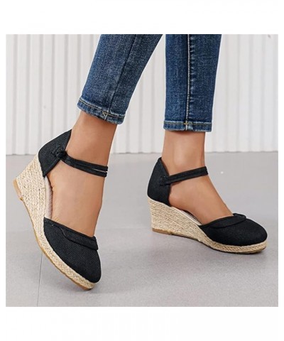 Summer Sandals for Women 2023 Fashion Floral Platform Ankle Strap Wedge Sandals Open Toe Comfy High Heel Shoes Zw5-black $13....