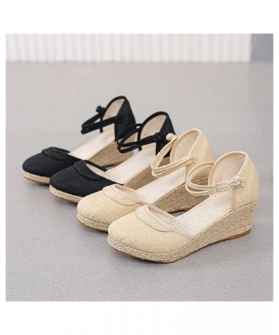 Summer Sandals for Women 2023 Fashion Floral Platform Ankle Strap Wedge Sandals Open Toe Comfy High Heel Shoes Zw5-black $13....