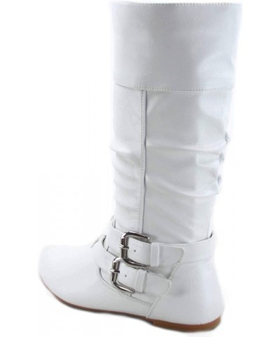 Sonny-54 Women's Stylish Round Toe Buckle Zipper Slouchy Mid-Calf Riding Boots Shoes White $21.60 Boots