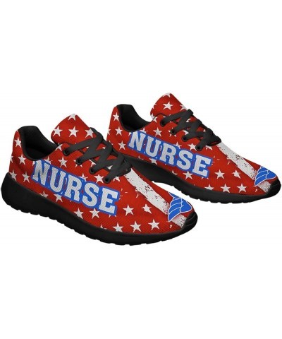 Women's Nurse Pattern Sneakers Personalited Running Shoes Lightweight Lace Up Nursing Shoes Nurse Black 8 $35.19 Outdoor Shoes