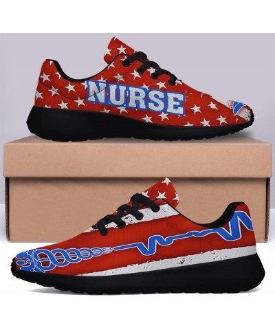 Women's Nurse Pattern Sneakers Personalited Running Shoes Lightweight Lace Up Nursing Shoes Nurse Black 8 $35.19 Outdoor Shoes