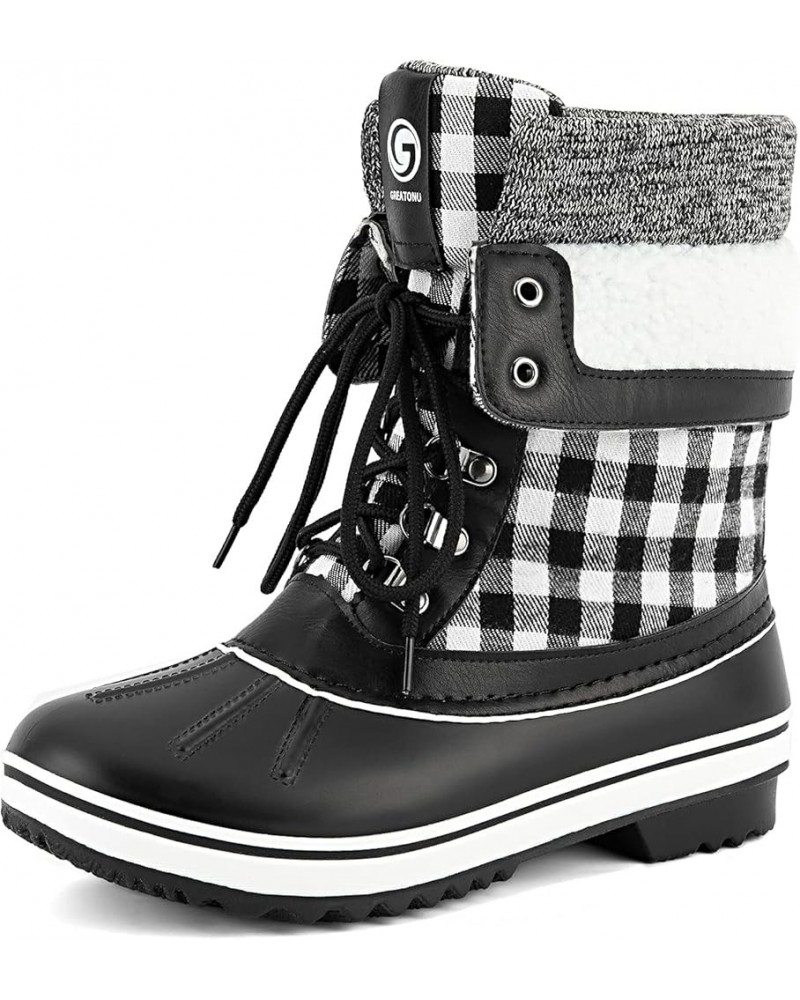 Womens Snow Boots Waterproof Insulated Fur Lined Mid Calf Winter Snow Boots Grey Plaid (Suggest Size One Up） $25.50 Outdoor S...