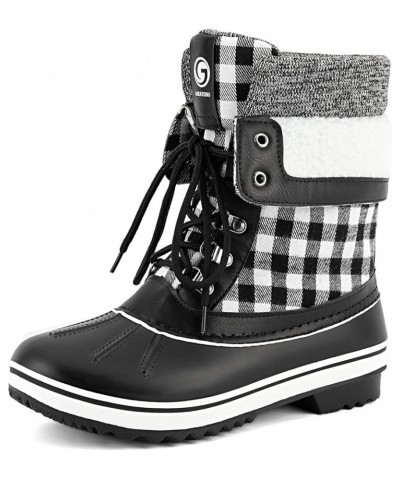 Womens Snow Boots Waterproof Insulated Fur Lined Mid Calf Winter Snow Boots Grey Plaid (Suggest Size One Up） $25.50 Outdoor S...